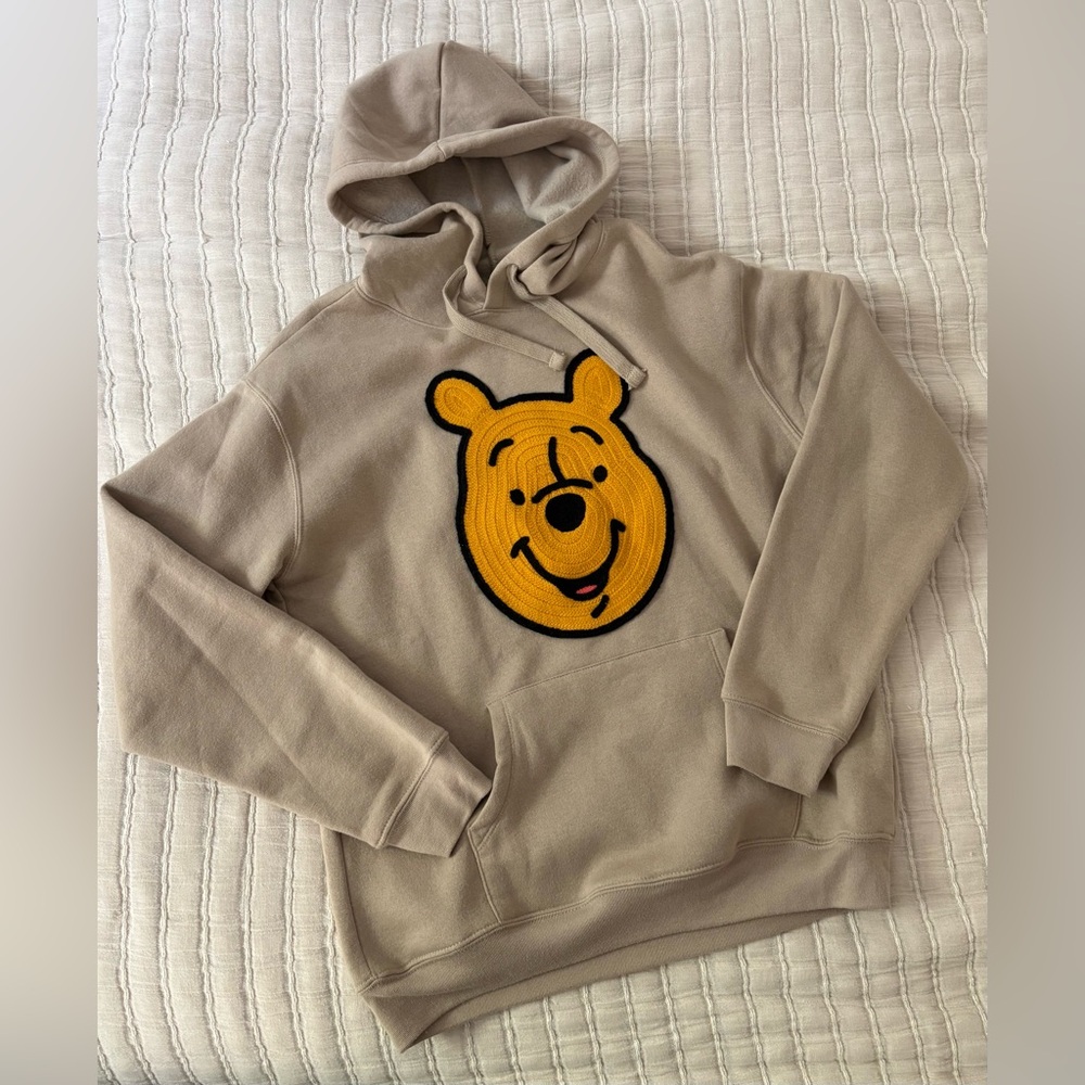 Disney Winnie the Pooh Crochet Character Tan Hoodie‎ Sweatshirt Size Small